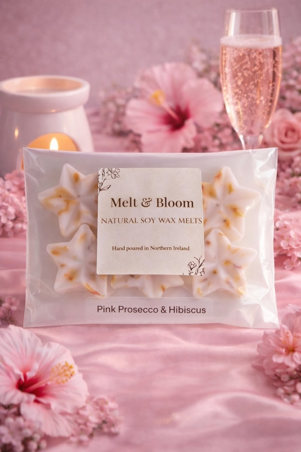 Pink Prosecco & Hibiscus 6 Pack Botanical Wax Melt Stars