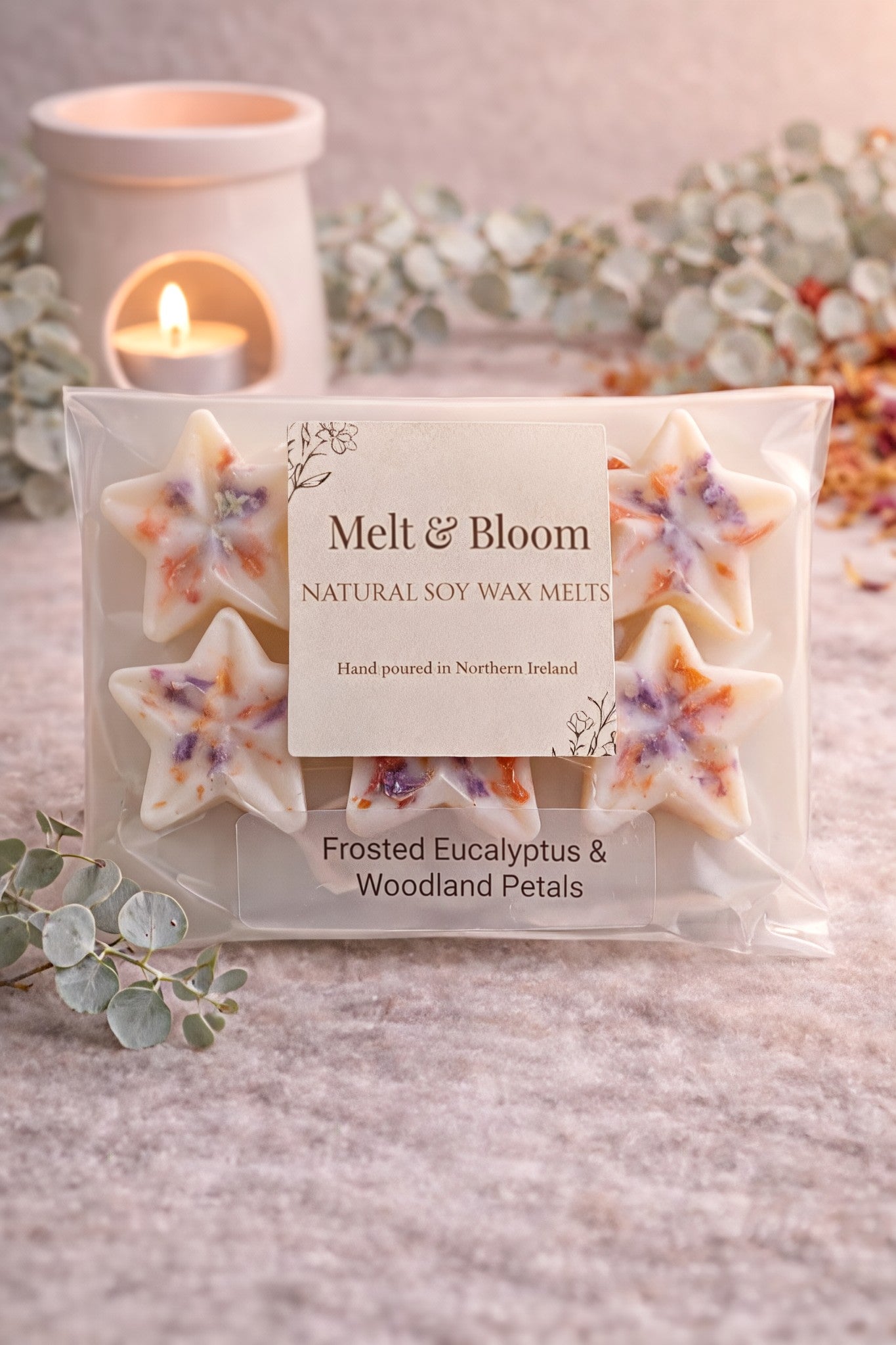 Frosted Eucalyptus & Woodland Petals 6 Pack Botanical Wax Melt Stars