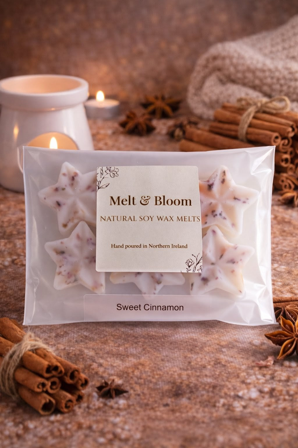 Sweet Cinnamon 6 Pack Botanical Wax Melt Stars
