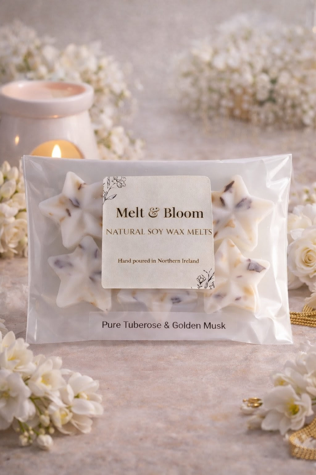 Pure Tuberose & Golden Musk 6 Pack Botanical Wax Melt Stars